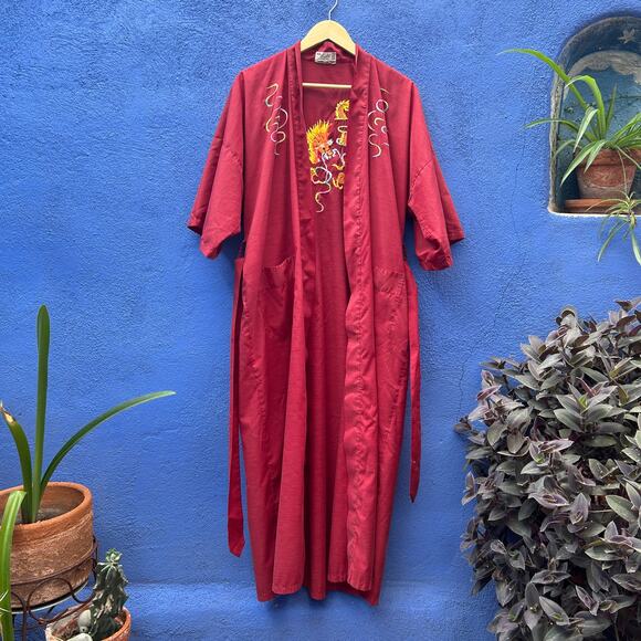 vintage health embroidered dragon poly-cotton robe - Picture 1 of 11